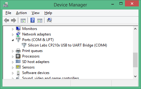 Virtual COM4 port created by USB to serial converter