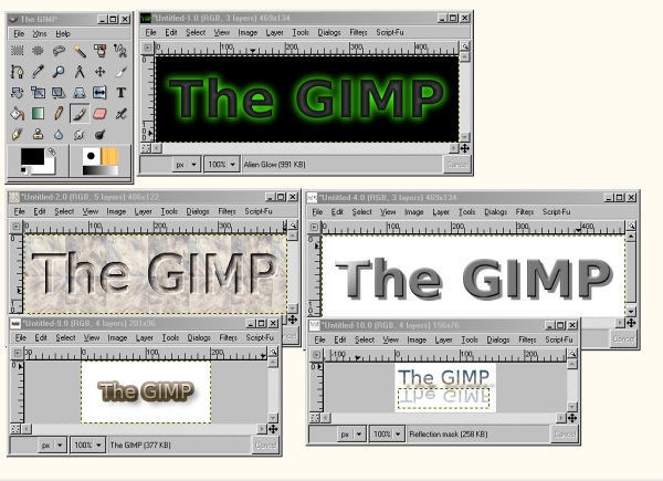Few of the many types of logos generated by GIMP