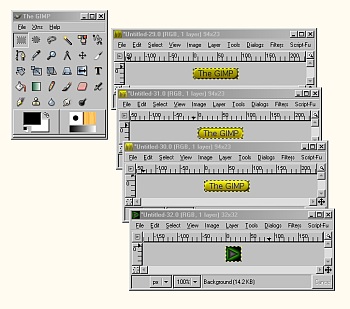Screenshot of different types of buttons created by GIMP