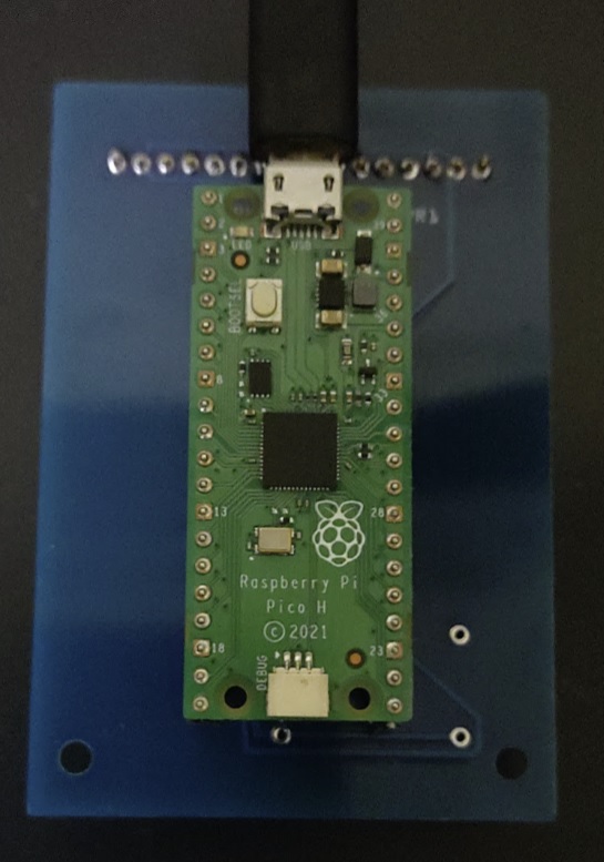back side of PCB with Pi Pico attached