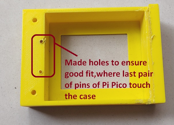 Modifications made to case for fitting last two pins of Pi Pico