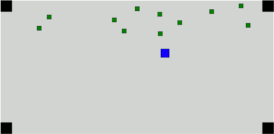 The actual game screen. The green rectangles are 'Cubes' and the blue one is the 'Striker'.