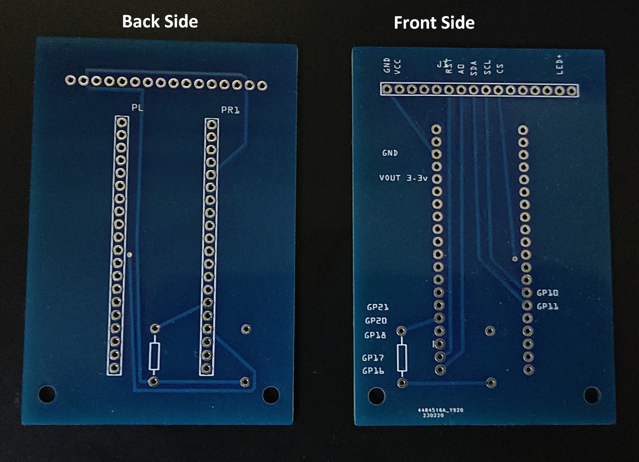 Front side and back side of PCB