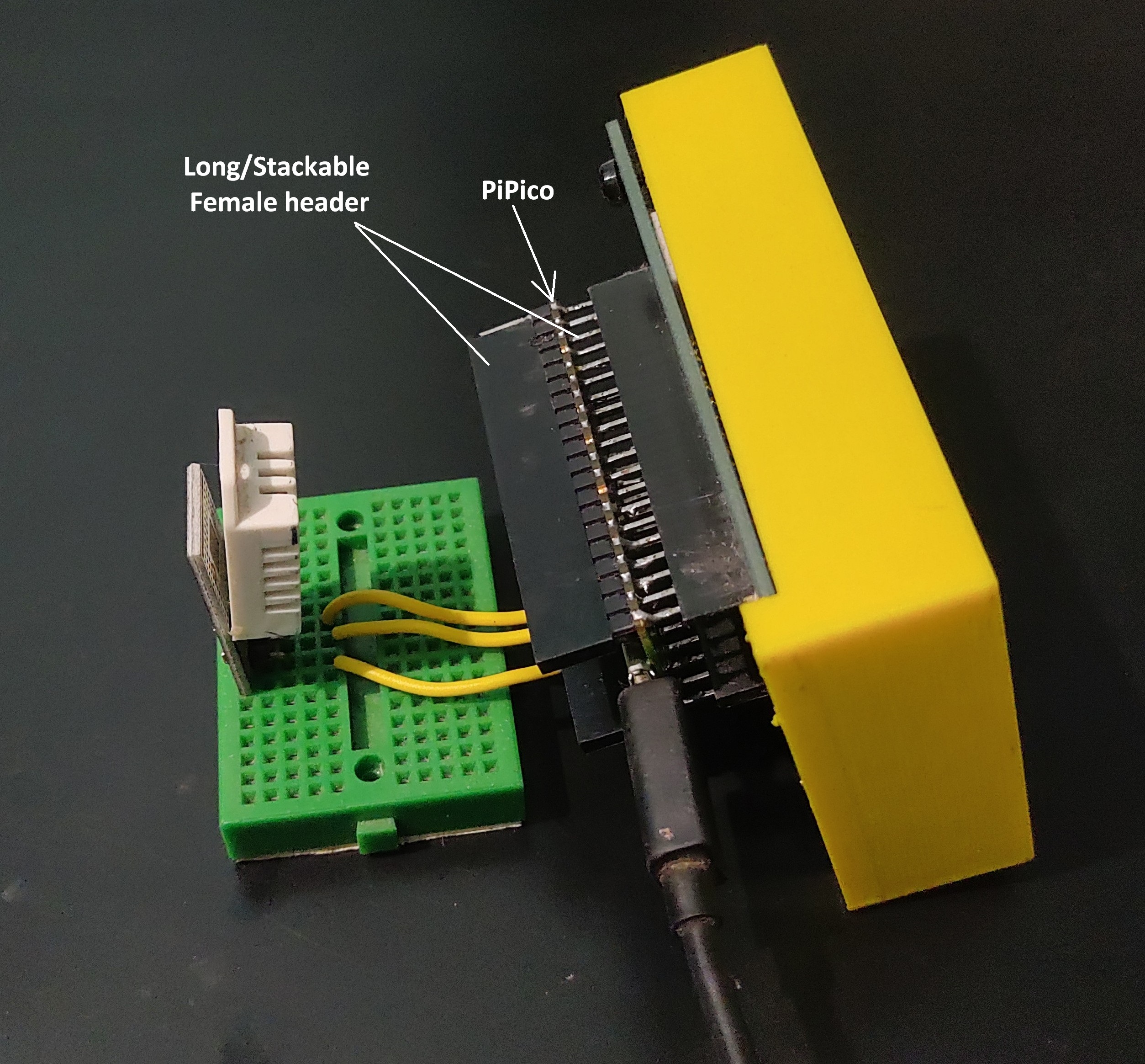 attaching DHT22 with help of long/stackable headers and breadboard