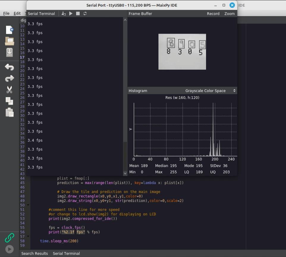 The MaixPy IDE showing results