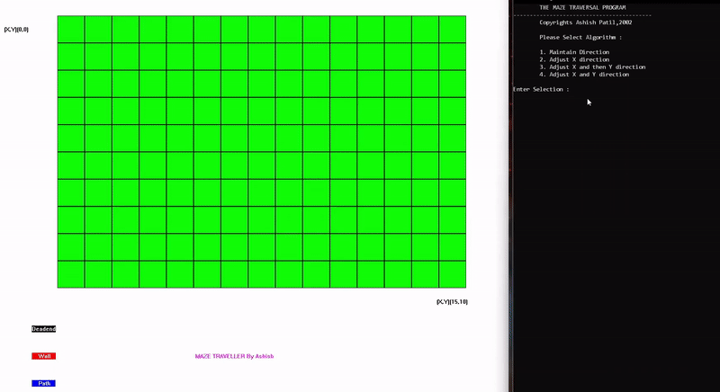 A simple maze traversal program written by me using EzWindows Library