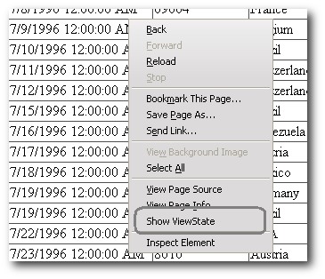 Context menu showing 'Show Viewstate' item.